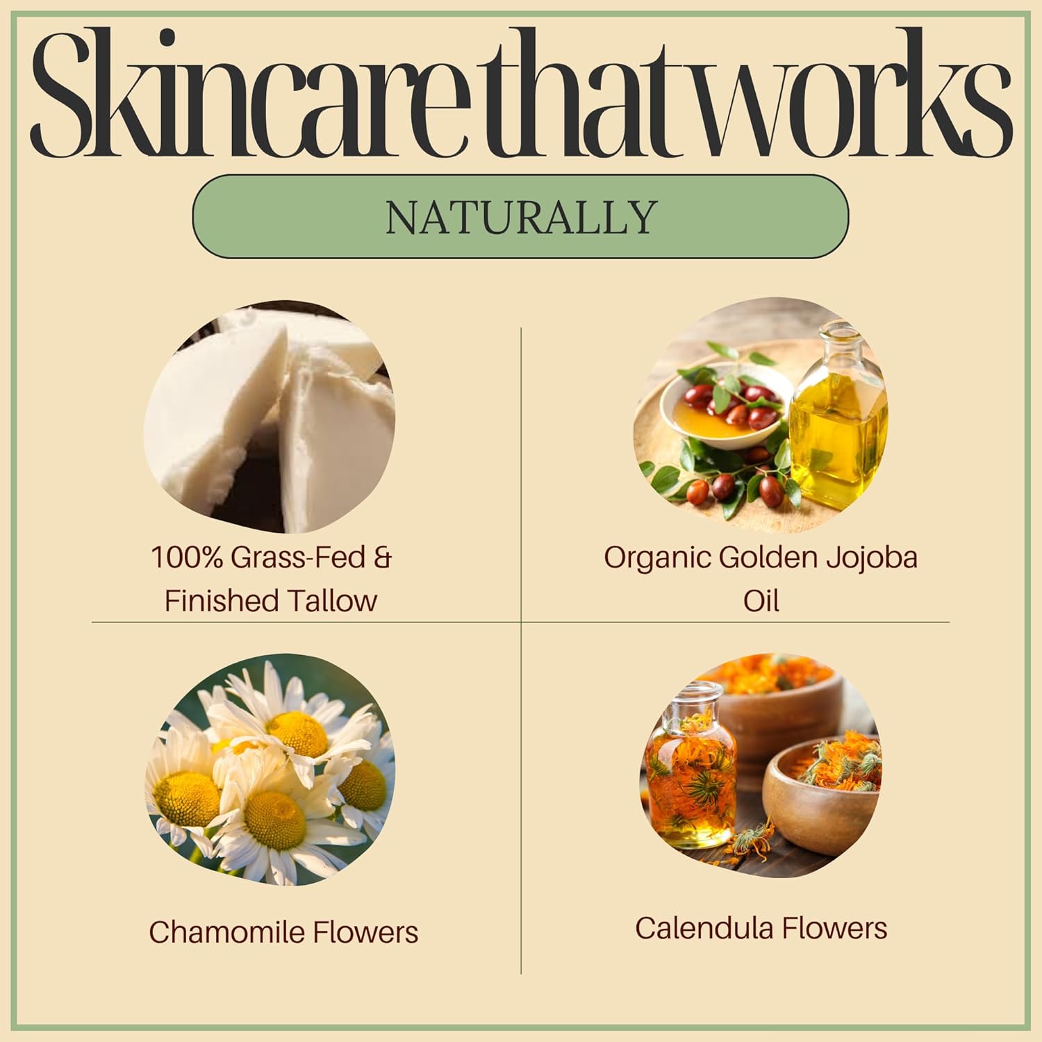 Handmade Whipped Tallow Balm - (Value Size) Vanilla & Orange with Real Vanilla Beans, Herb-Infused Chamomile & Calendula Moisturizer for Men, Women, Psoriasis, Eczema, Dry Sensitive Skin