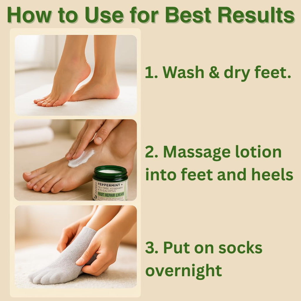 Natural Escapes Peppermint + Rosemary, Eucalyptus & Tea Tree Foot Cream for Dry Cracked Heels and Feet - Moisturizing Foot Lotion for Cracked Heel Repair - Callus Remover with Lactic Acid (4 oz)