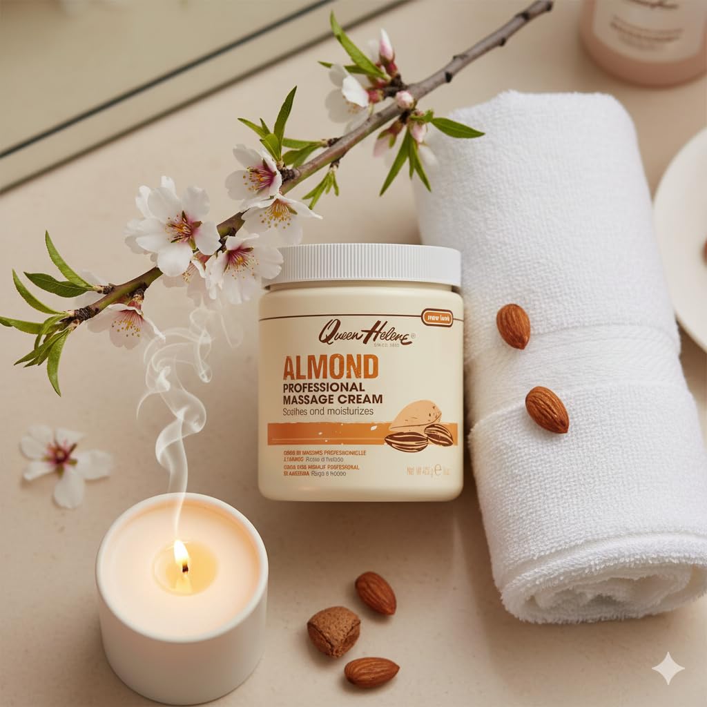 Queen Helene Almond Professional Massage Cream – Rich Conditioning Cream for Smooth Hydrated Skin (15 Ounce (Pack of 1))