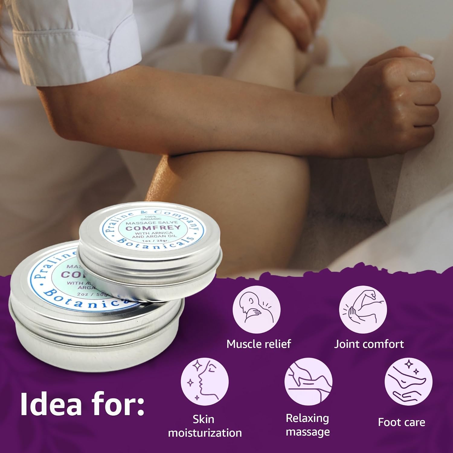 Comfrey Massage Salve - 100% Organic & Natural Herbal Salve - Handmade Salve Ointment with Macerate of Arnica, Argan & Castor Oil - Soothing Body Balm for Relief & Relaxation - 1oz