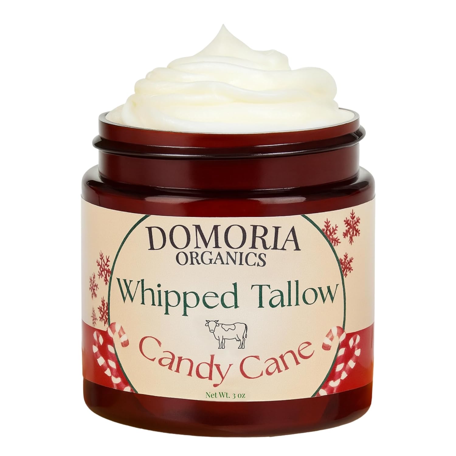 Handmade Whipped Tallow Balm Holiday Edition Candy Cane, (Value Size) Grass-Fed, Nutrient-Rich Moisturizer for Dry Sensitive Skin