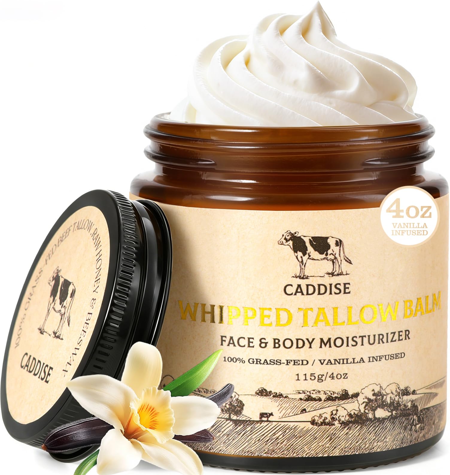 Whipped Beef Tallow for Skin – 100% Grass-Fed Handmade Cream Moisturizer for Face & Body, Natural with Honey, Shea Butter, Jojoba Oil, Non-Greasy, Nourishing for Men, Women, Kids, 4 Oz