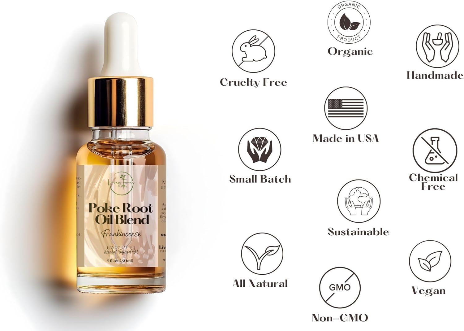 Organic Poke Root Oil with Castor Oil & Vanilla for Cysts, Boils, Fibroids, Swollen Lymph Nodes, Breast & Joint - Vegan Lymphatic Support Massage Oil - Handmade in The USA