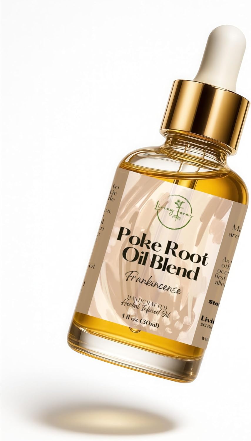 Organic Poke Root Oil with Castor Oil & Vanilla for Cysts, Boils, Fibroids, Swollen Lymph Nodes, Breast & Joint - Vegan Lymphatic Support Massage Oil - Handmade in The USA