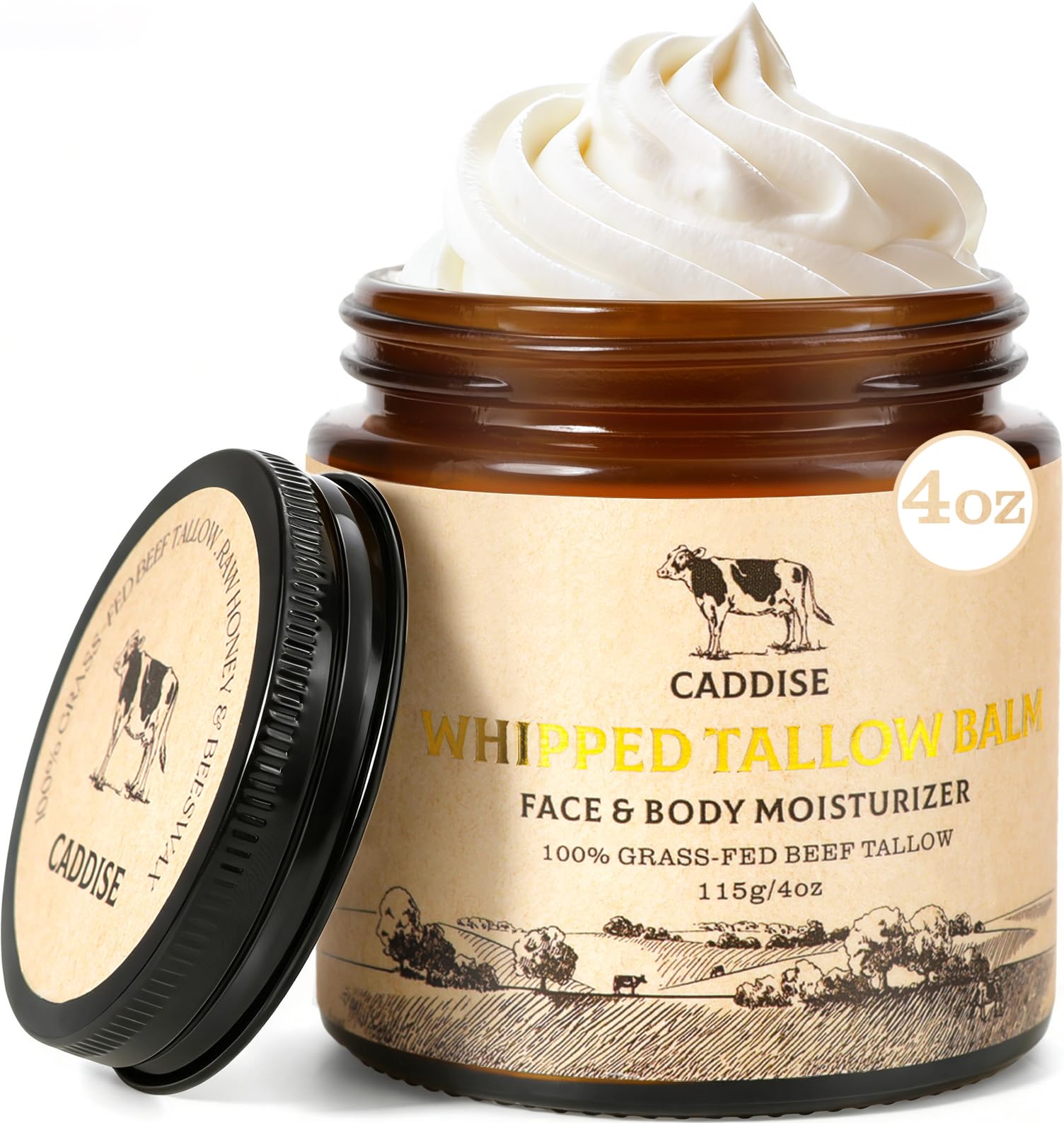 Whipped Beef Tallow for Skin – 100% Grass-Fed Handmade Cream Moisturizer for Face & Body, Natural with Honey, Shea Butter, Jojoba Oil, Non-Greasy, Nourishing for Men, Women, Kids, 4 Oz