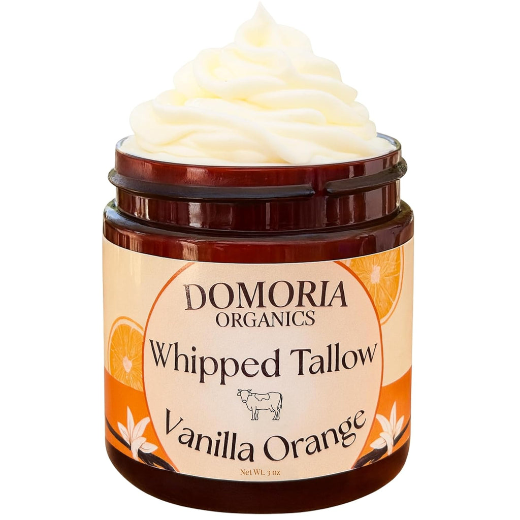 Handmade Whipped Tallow Balm - (Value Size) Vanilla & Orange with Real Vanilla Beans, Herb-Infused Chamomile & Calendula Moisturizer for Men, Women, Psoriasis, Eczema, Dry Sensitive Skin