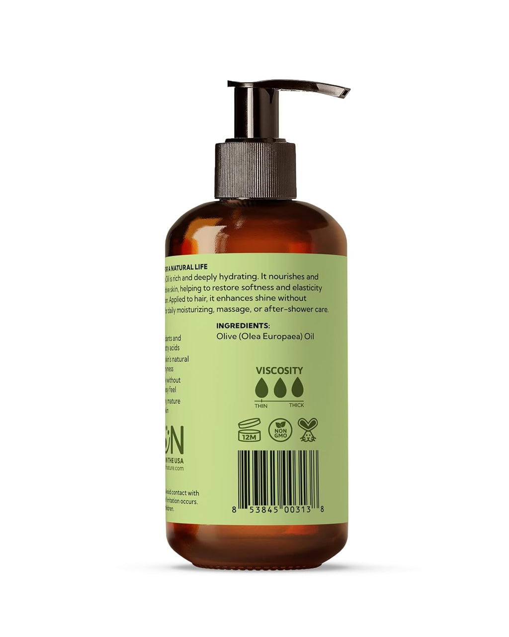 Best of Nature 100% Pure Olive Massage & Body Oil – Cold Pressed, Natural & Unscented Moisturizer for Skin, Hair & Bath, 8 fl oz