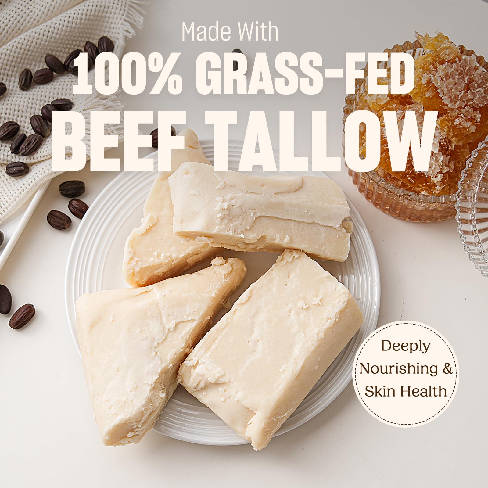 Whipped Beef Tallow for Skin – 100% Grass-Fed Handmade Cream Moisturizer for Face & Body, Natural with Honey, Shea Butter, Jojoba Oil, Non-Greasy, Nourishing for Men, Women, Kids, 4 Oz