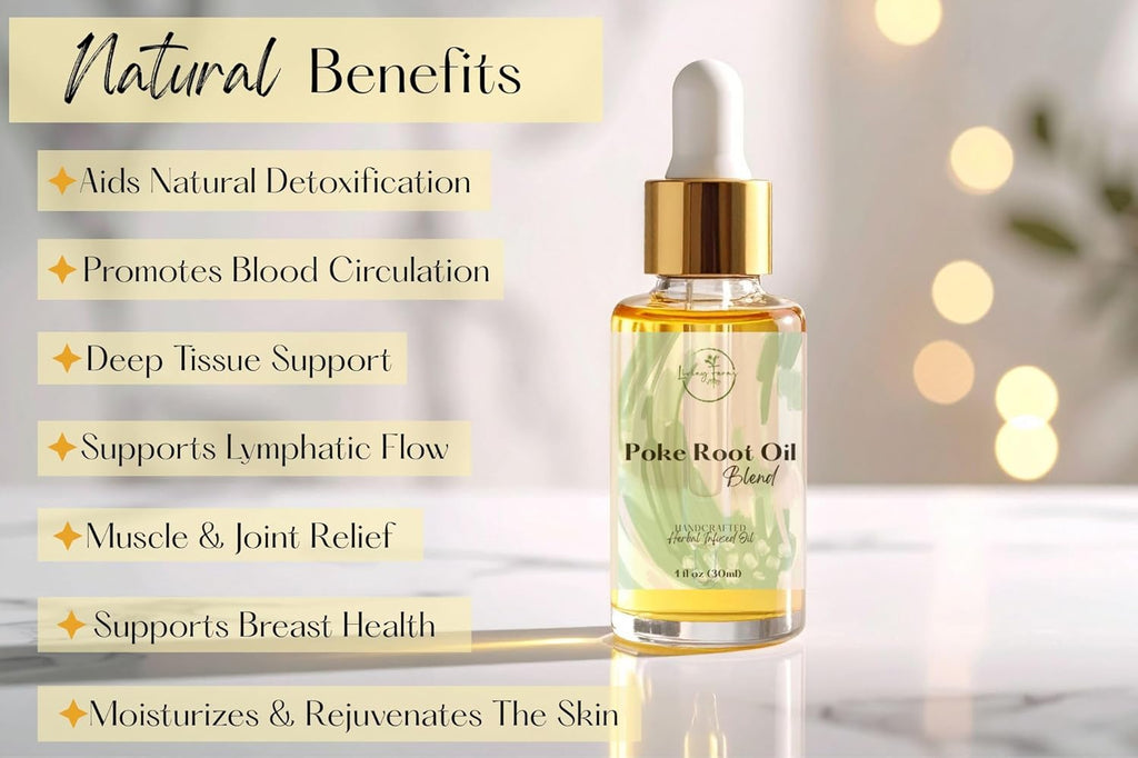 Organic Poke Root Oil with Castor Oil & Vanilla for Cysts, Boils, Fibroids, Swollen Lymph Nodes, Breast & Joint - Vegan Lymphatic Support Massage Oil - Handmade in The USA