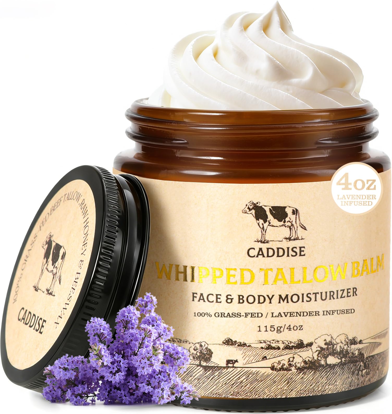 Whipped Beef Tallow for Skin – 100% Grass-Fed Handmade Cream Moisturizer for Face & Body, Natural with Honey, Shea Butter, Jojoba Oil, Non-Greasy, Nourishing for Men, Women, Kids, 4 Oz