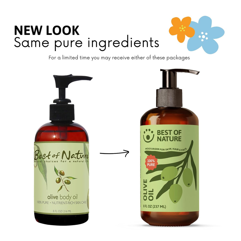 Best of Nature 100% Pure Olive Massage & Body Oil – Cold Pressed, Natural & Unscented Moisturizer for Skin, Hair & Bath, 8 fl oz