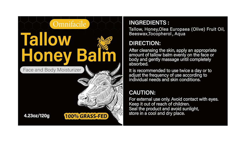 Beef Tallow for Skin,Face,Body - Handmade Whipped Tallow Face Moisturizer& Tallow Balm with 100% Grass-Fed Beef Tallow & Raw Honey,Narural Organic Tallow and honey balm for Men&Women,Unscented,4.23OZ