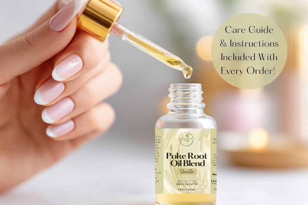 Organic Poke Root Oil with Castor Oil & Vanilla for Cysts, Boils, Fibroids, Swollen Lymph Nodes, Breast & Joint - Vegan Lymphatic Support Massage Oil - Handmade in The USA