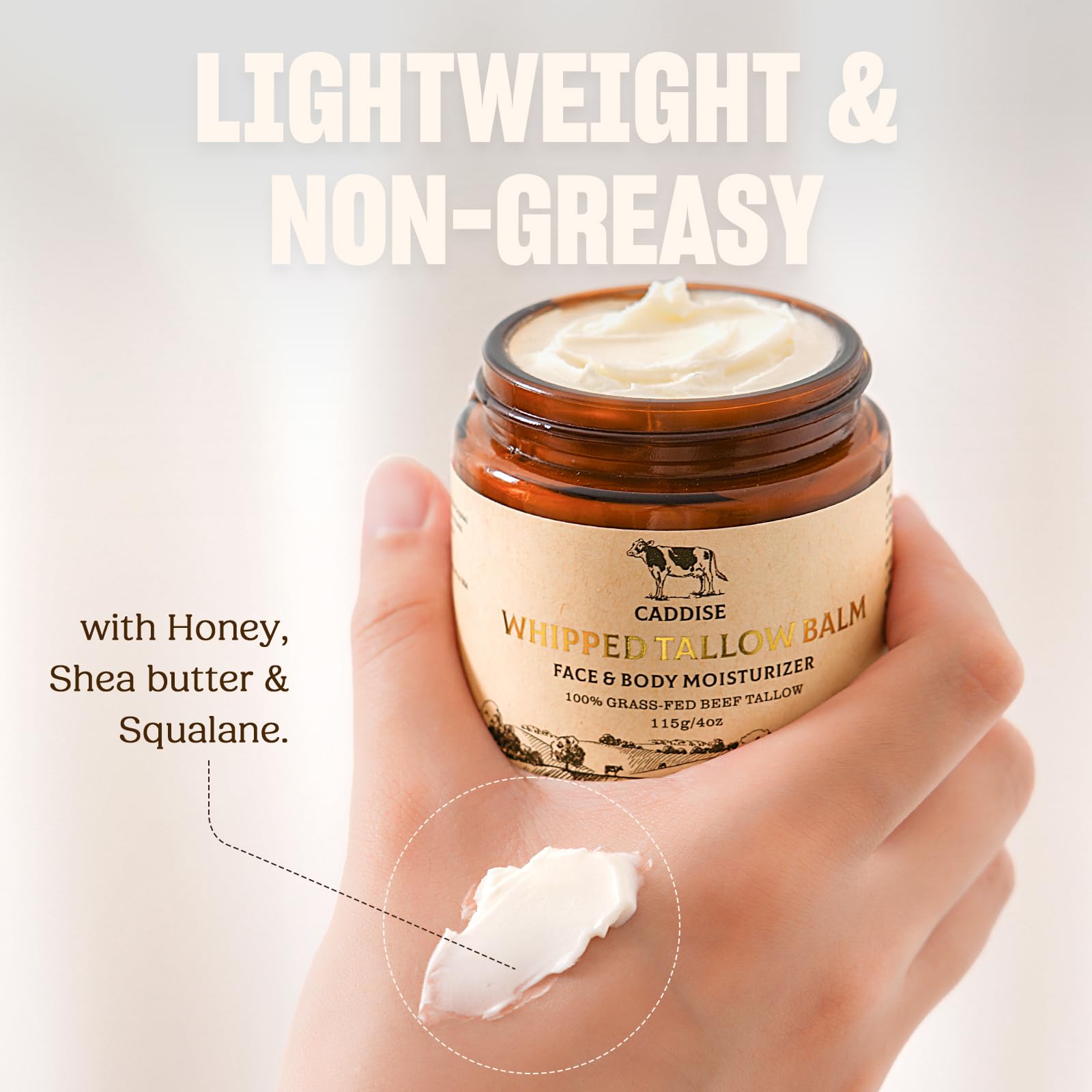 Whipped Beef Tallow for Skin – 100% Grass-Fed Handmade Cream Moisturizer for Face & Body, Natural with Honey, Shea Butter, Jojoba Oil, Non-Greasy, Nourishing for Men, Women, Kids, 4 Oz
