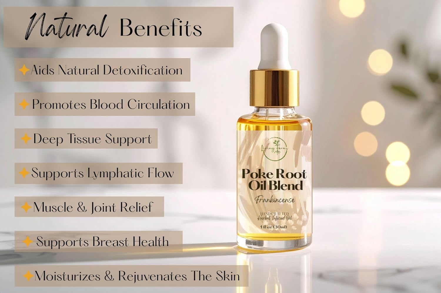 Organic Poke Root Oil with Castor Oil & Vanilla for Cysts, Boils, Fibroids, Swollen Lymph Nodes, Breast & Joint - Vegan Lymphatic Support Massage Oil - Handmade in The USA