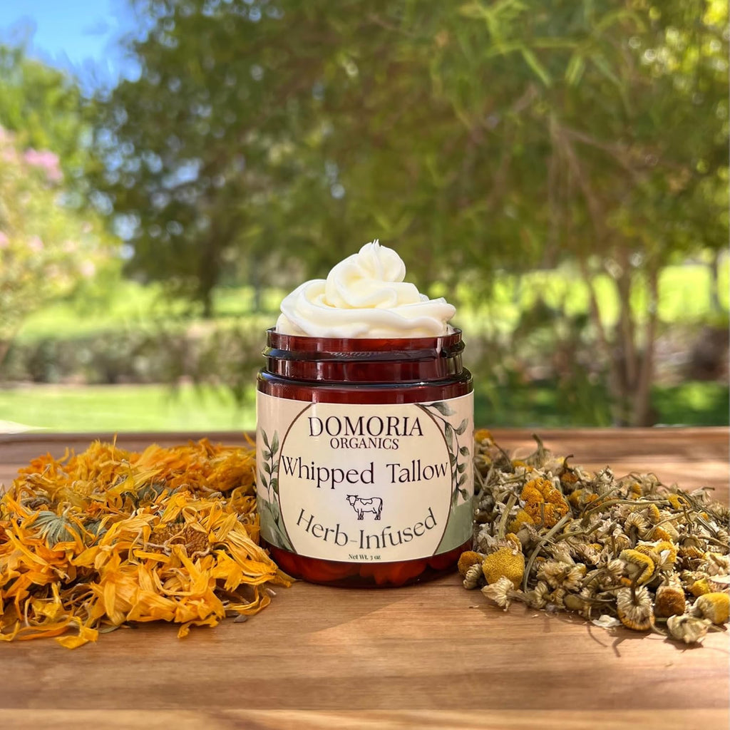 Handmade Whipped Tallow Balm - (Value Size) Herb-Infused Chamomile & Calendula Moisturizer for Men, Women, Psoriasis, Eczema, Dry Sensitive Skin - Unscented