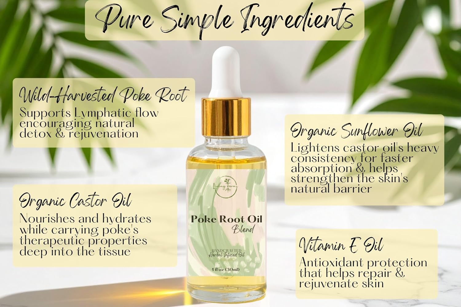 Organic Poke Root Oil with Castor Oil & Vanilla for Cysts, Boils, Fibroids, Swollen Lymph Nodes, Breast & Joint - Vegan Lymphatic Support Massage Oil - Handmade in The USA