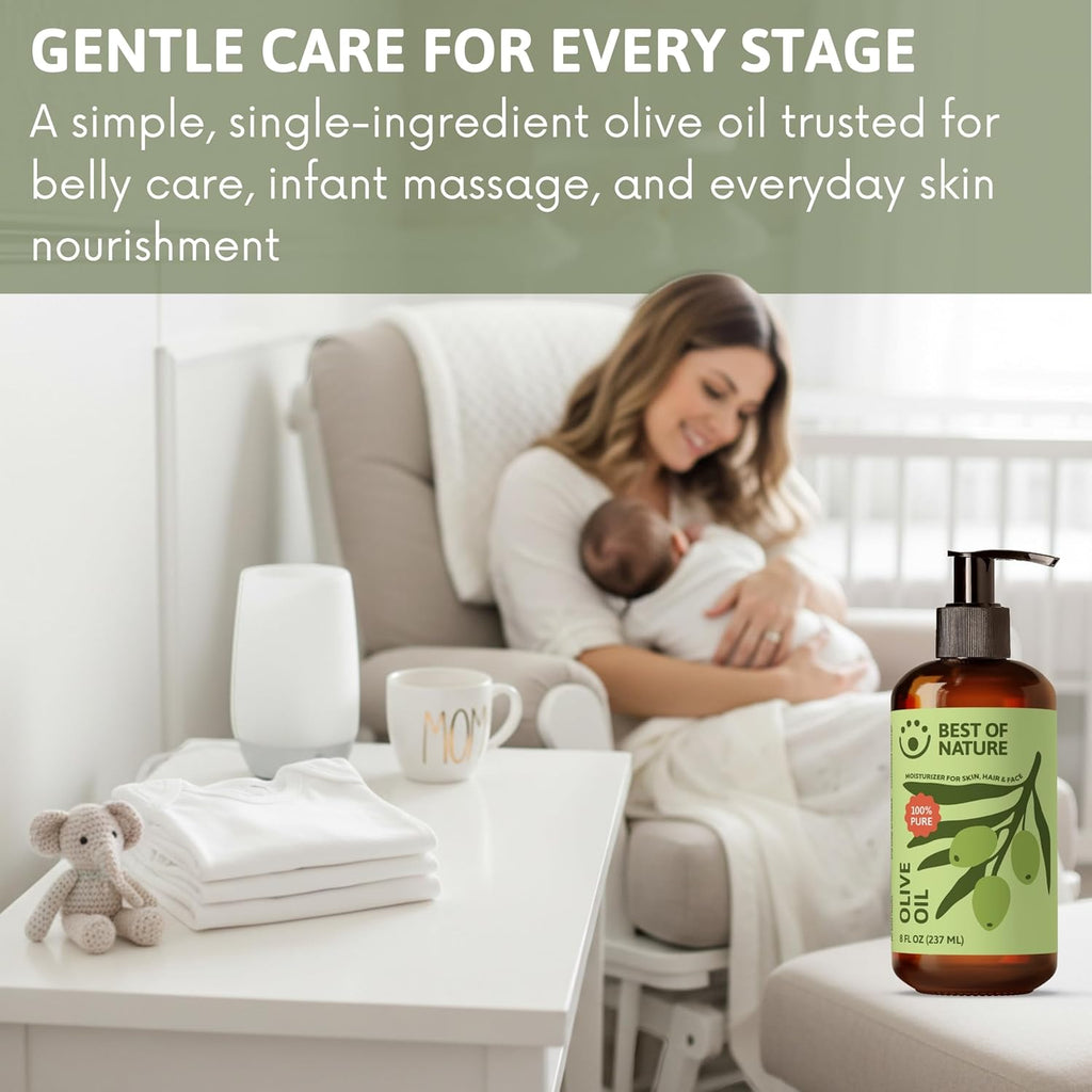 Best of Nature 100% Pure Olive Massage & Body Oil – Cold Pressed, Natural & Unscented Moisturizer for Skin, Hair & Bath, 8 fl oz