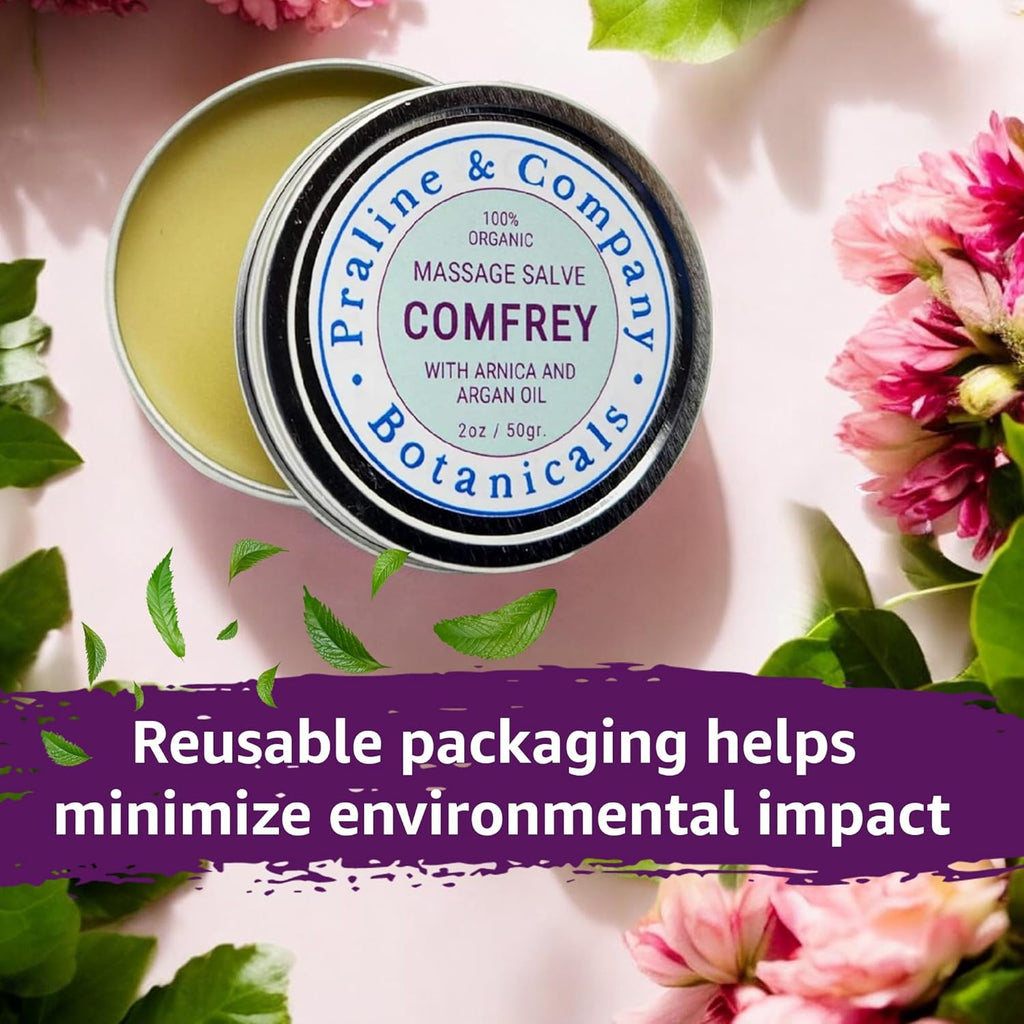 Comfrey Massage Salve - 100% Organic & Natural Herbal Salve - Handmade Salve Ointment with Macerate of Arnica, Argan & Castor Oil - Soothing Body Balm for Relief & Relaxation - 1oz