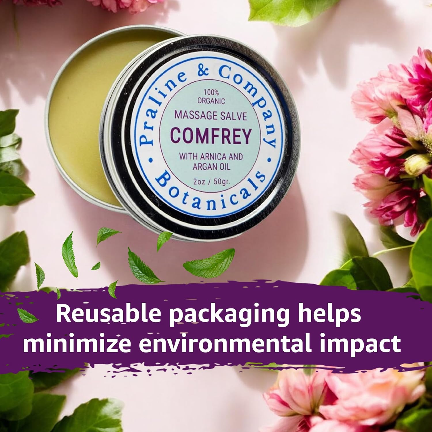 Comfrey Massage Salve - 100% Organic & Natural Herbal Salve - Handmade Salve Ointment with Macerate of Arnica, Argan & Castor Oil - Soothing Body Balm for Relief & Relaxation - 1oz