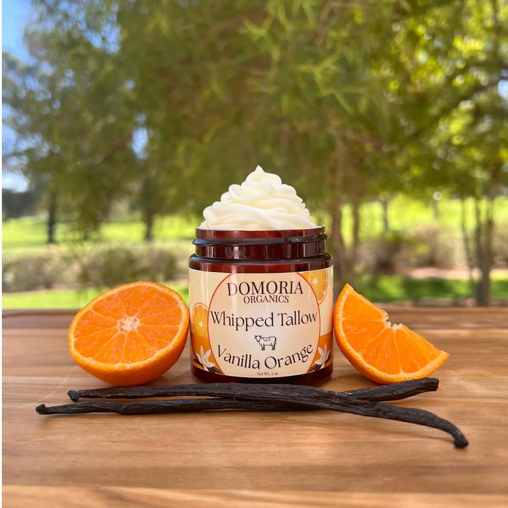 Handmade Whipped Tallow Balm - (Value Size) Vanilla & Orange with Real Vanilla Beans, Herb-Infused Chamomile & Calendula Moisturizer for Men, Women, Psoriasis, Eczema, Dry Sensitive Skin