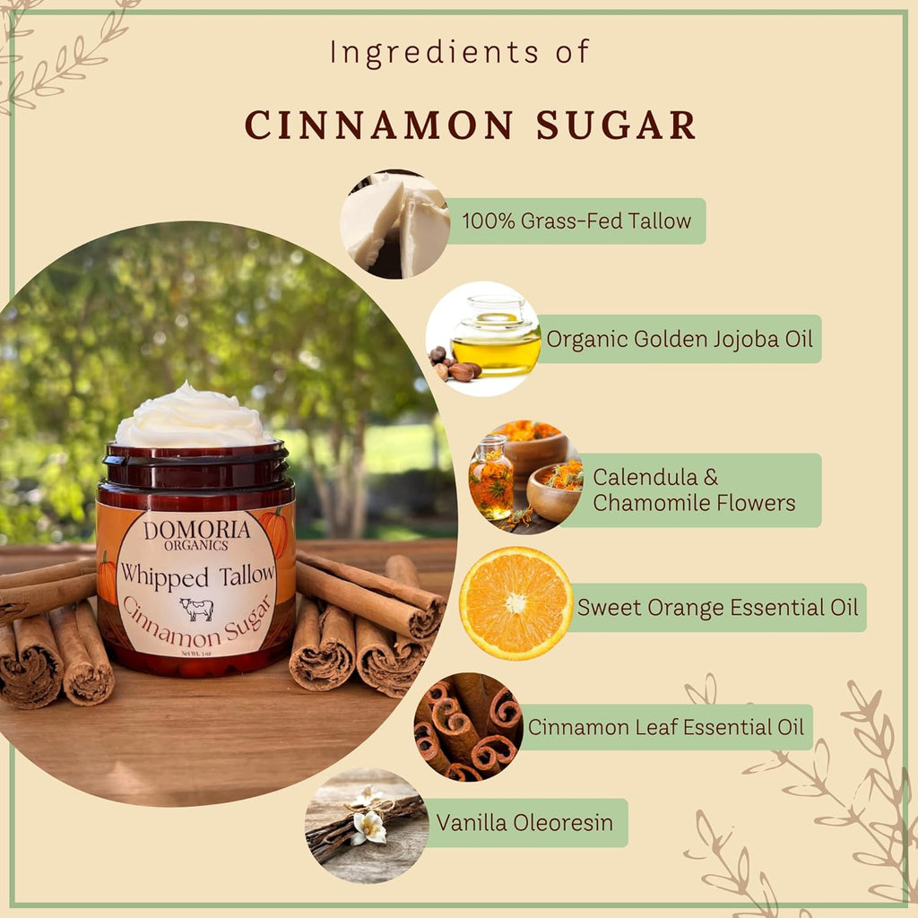 Handmade Whipped Tallow Balm - Holiday Edition Cinnamon Sugar - Grass-Fed, Nutrient-Rich Moisturizer for Dry Sensitive Skin (Value Size)